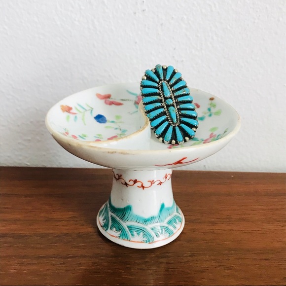 Antique Chinoiserie Yin Yang Divided Pedestal Dish